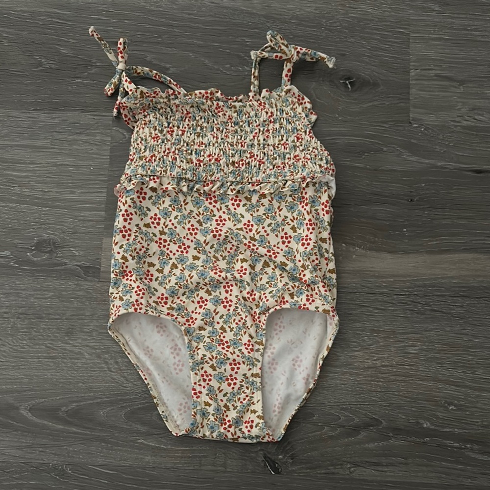Zara Floral Smocked Swimsuit in Red and Blue